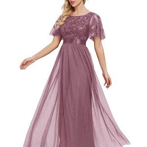 Beauty-Emily Women's A-Line Empire Waist Embroidery Evening Prom Dress